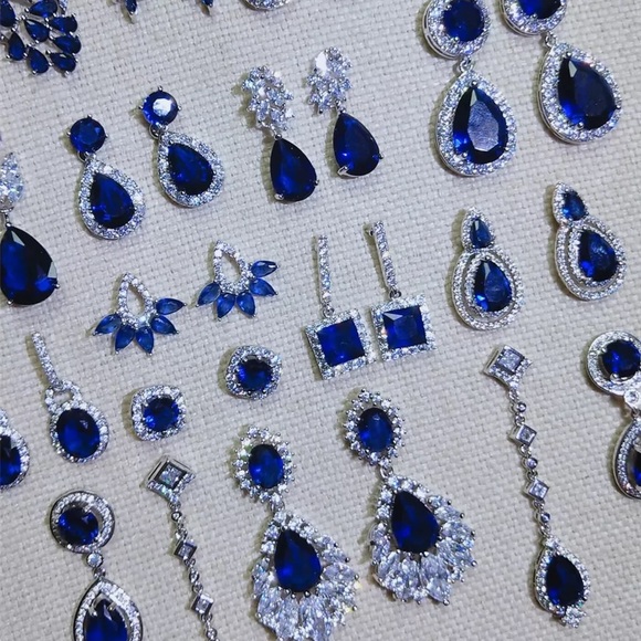 Blue Sapphire Marquise Crystal Rhinestones Silver - Picture 1 of 15